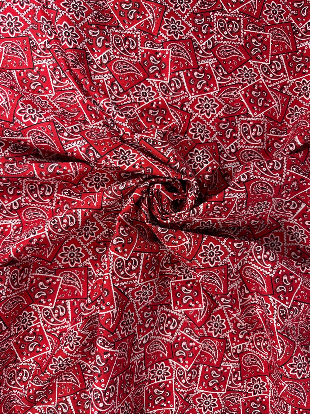 Red Paisley Bandana Print Cotton Fabric Remnant 43” x 42” – Western Quilt Craft